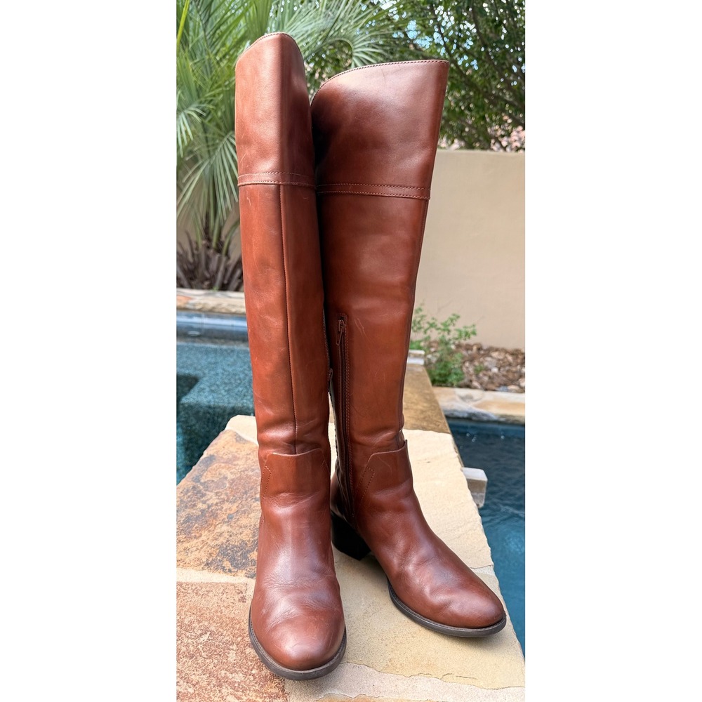 Vince Camuto Bendra Tall Cognac Leather Riding Boots Women's 8